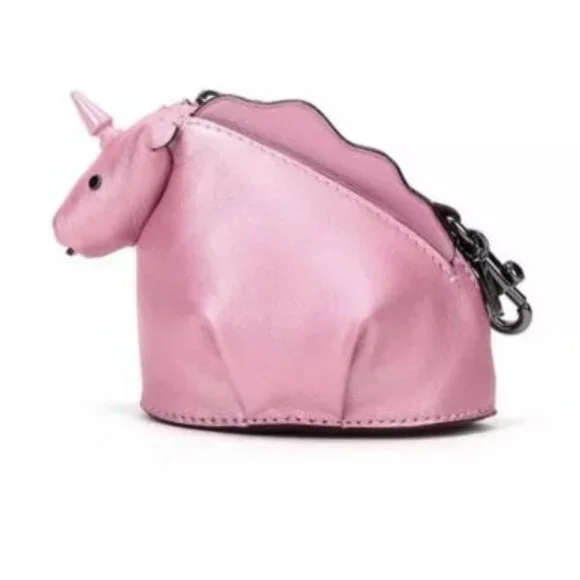 Coach Unicorn Metallic Pink keychain Bag Charm Coin Purse Stud Zipper NWT Leash - Picture 4 of 9